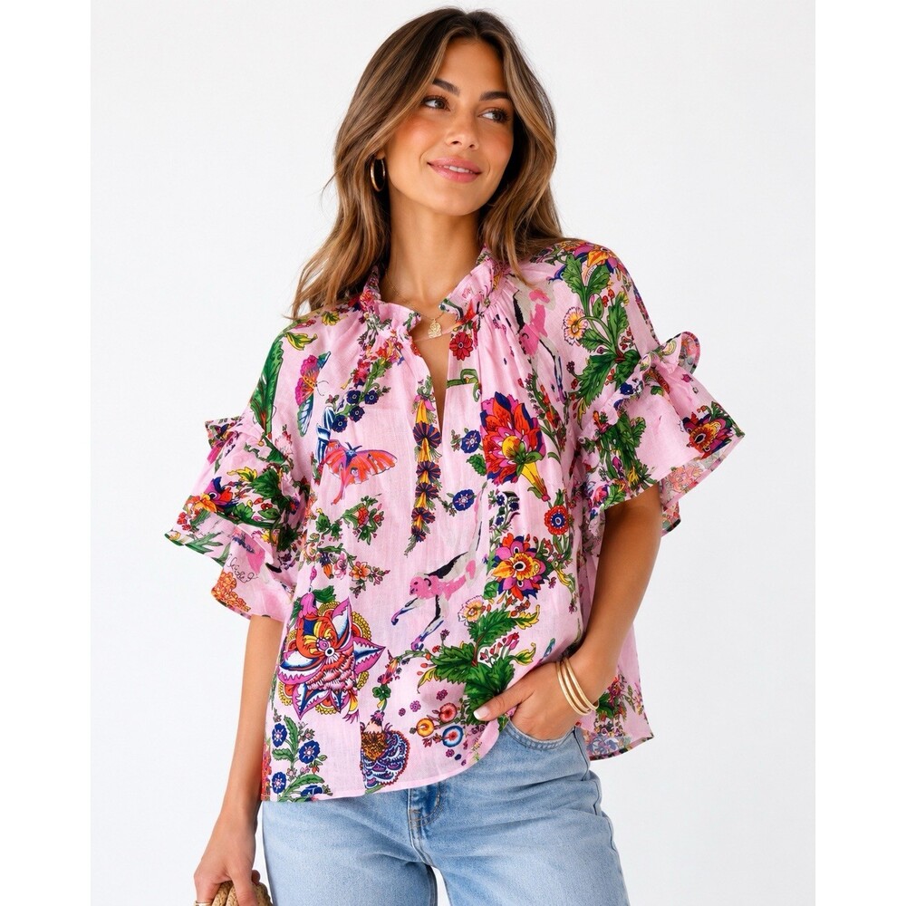 Banjanan Bulbul Blouse Women’s Floral Ruffle Sleeve
